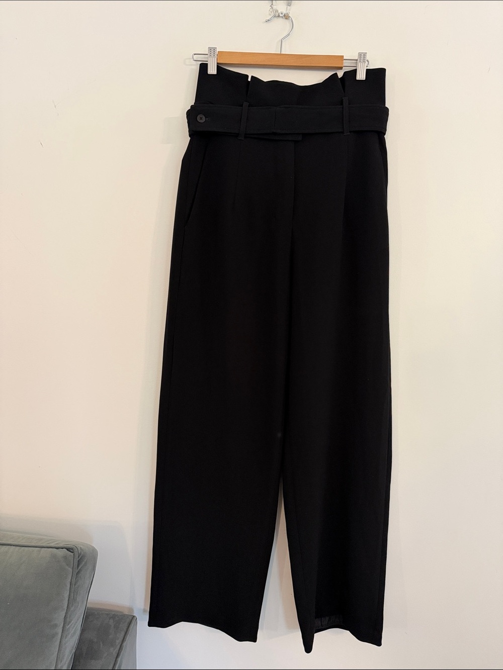 Babaton Black High-Rise Wide-Leg Trousers with Belted Waist